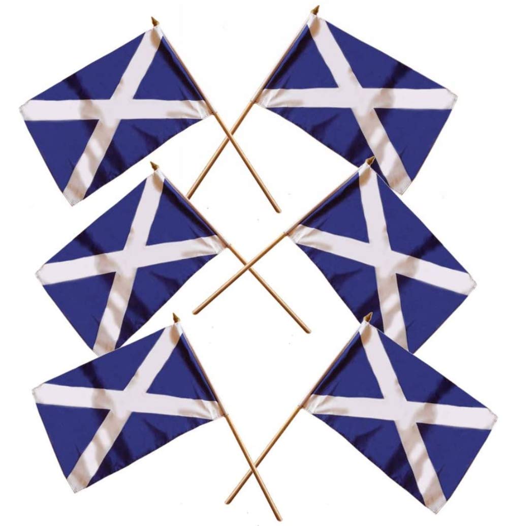 6 x Scotland Small Hand Waving Flags - Navy St. Andrew's Cross Scottish/SNP Independence/Saltire Flag - 23 x 15 cm Flag - 30cm Wooden Stick