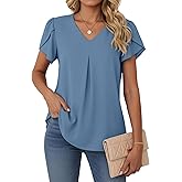 Lepunuo Womens Spring Tops Summer Dressy Casual V Neck Short Sleeve Blouses Flowy Shirts Business Work Tunic Tops