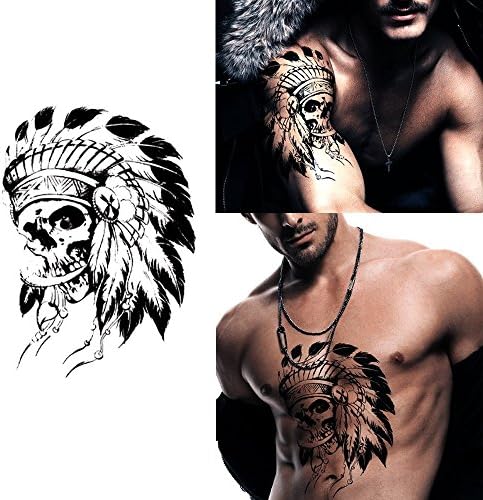 Deardeer Temporary Tattoos Sticker for Men Women Couple - Fake Skull Traditional Design Fashion Bady Art Sticker Waterproof (Skull with Feather) ¡­
