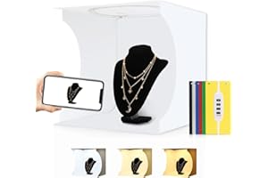 DEPTHLAN Photo Light Box 12" Portable Folding Photography Light Tent kit with White Light Warm Light and 6 Kinds Color Backgrounds for Small Size Items (12 inch - White)