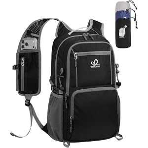 WATERFLY Packable Hiking Backpack, 20L Small Lightweight Foldable Daypack | Phone Pocket, Only 3 Steps Foldable, Breathable S
