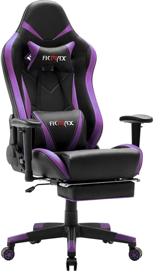 Ficmax Massage Gaming Chair Ergonomic Computer Gaming Chair With Footrest Racing Home Office Chair High Back Pu Leather Gaming Desk Chair Reclining Chair With Headrest And Lumbar Support Purple Black Amazon Co Uk Kitchen Home