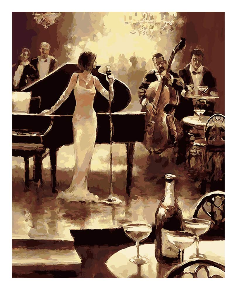 WOWDECOR Paint by Numbers Kits for Adults Kids, Number Painting - Beautiful Girl Singing Band Playing 16x20 inch (Frameless)