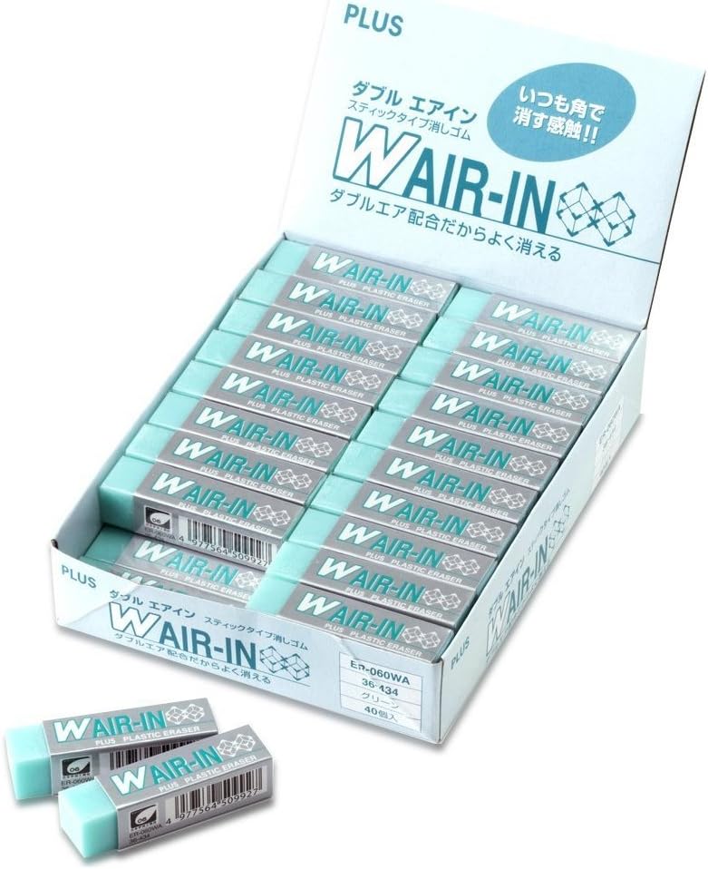 Plus ER-060WA W AIR-in Eraser, Green, Pack of 40