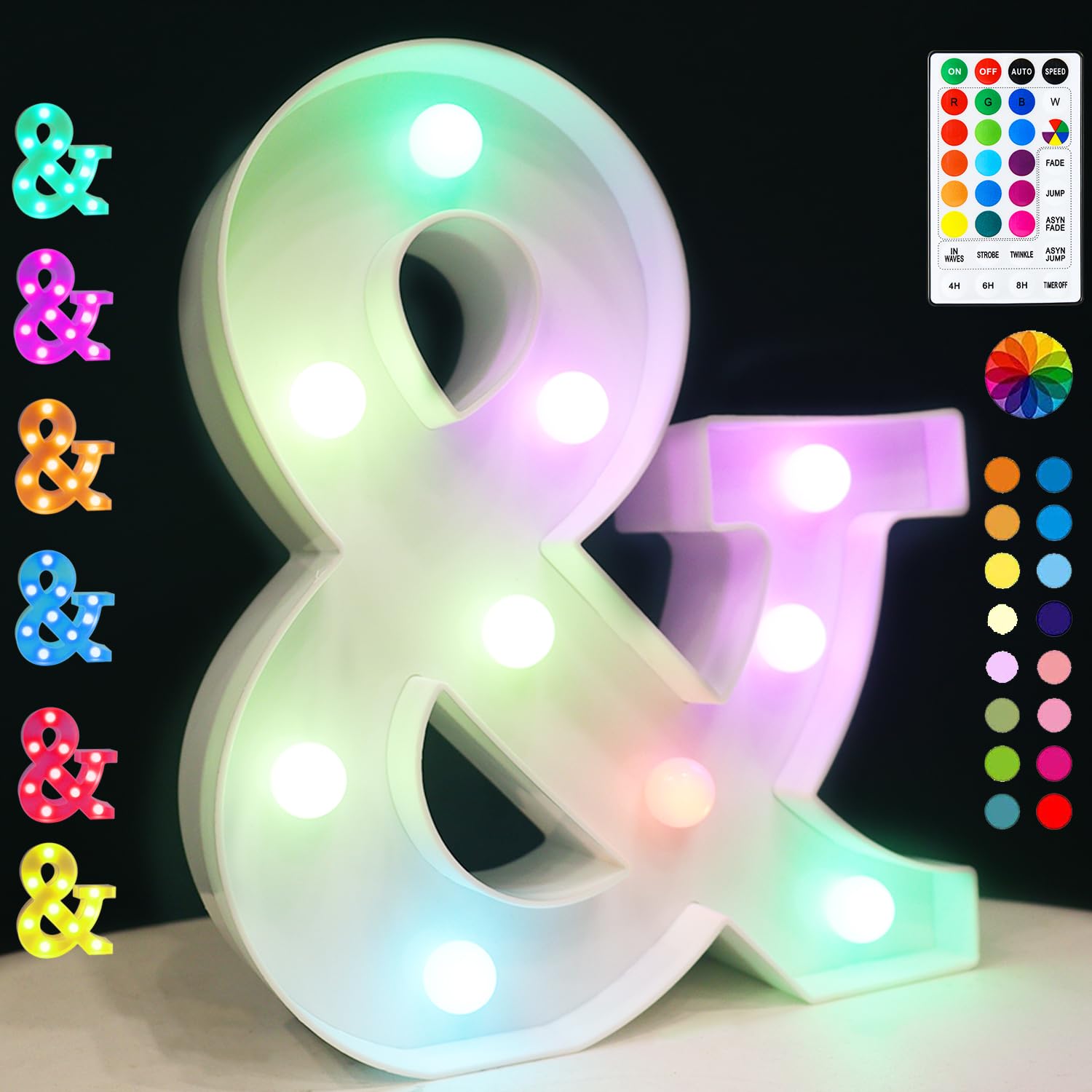 Light Up Colorful LED Marquee Letter Lights, 18 Colors Changing Alphabet Letters Sign with Remote Timer for Night Light Wedding Birthday Party Lamp Christmas Home Bar Decor- Colorful &