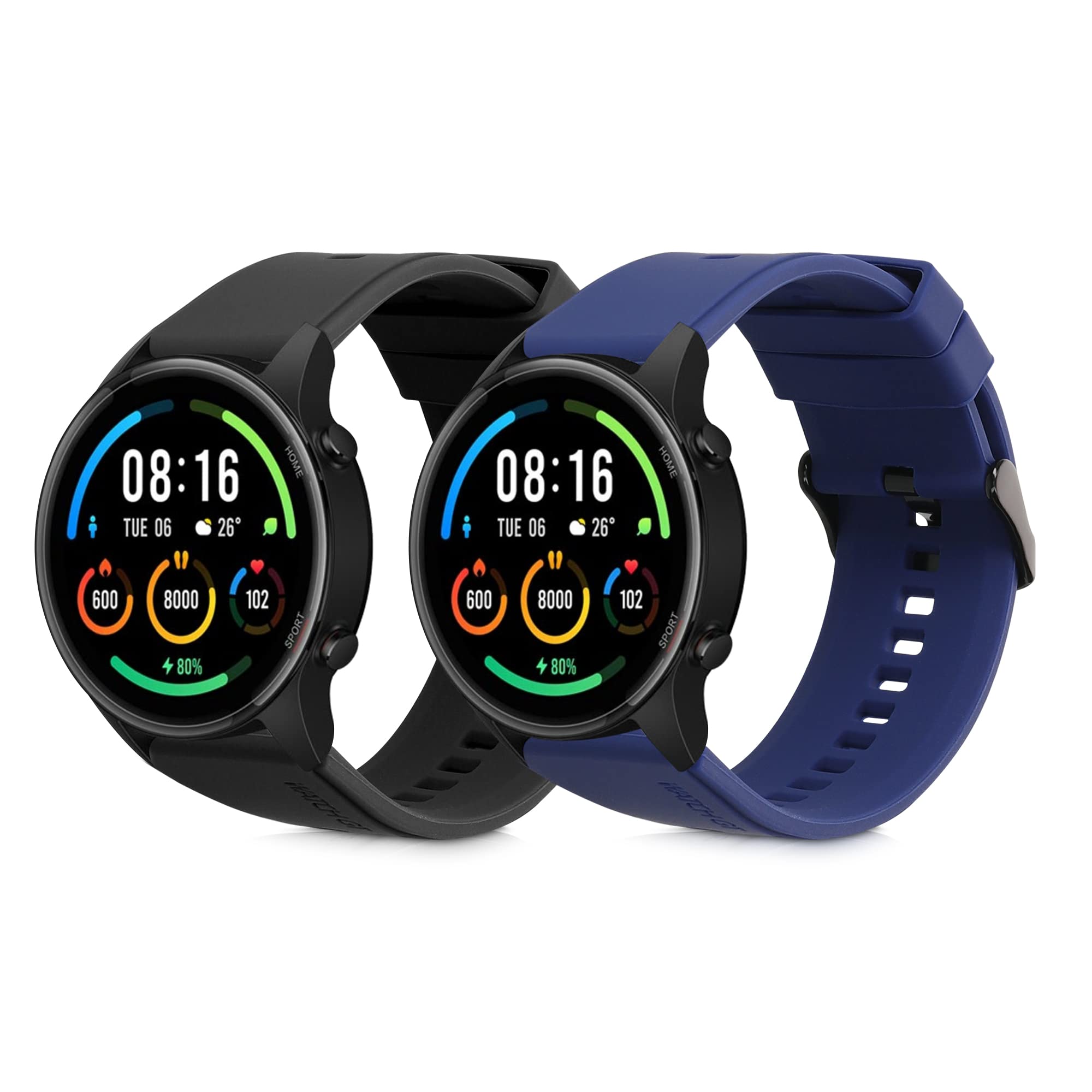 kwmobile Straps Compatible with Xiaomi Watch S4/S4 Sport/S3/S2/Watch S1 Active/Redmi Watch 5 Active Straps - 2x Replacement Silicone Watch Bands - Smartwatch or Fitness Tracker - Black/Dark Blue