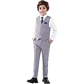 Boy's 5-Piece Suit, Boys' Formal Suit Set with Vest Pants and Tie, Boys Formal Dresswear Vest Set, Toddler Boy Vest Set
