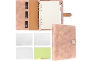 Songaa A5 Binder - 6 Ring PU Leather Soft Cover Notebook With Pockets, Dividers, Refill Paper - Refillable Planner for Travel Journal, Light Pink