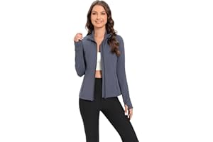 Women's Lightweight Full Zip Running Track Jacket Fitness Slim Fit Yoga Activewear with Thumb Holes