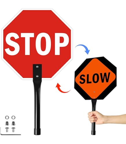 Stop Go Sign with Metal Handle,13 x 13 Inches 