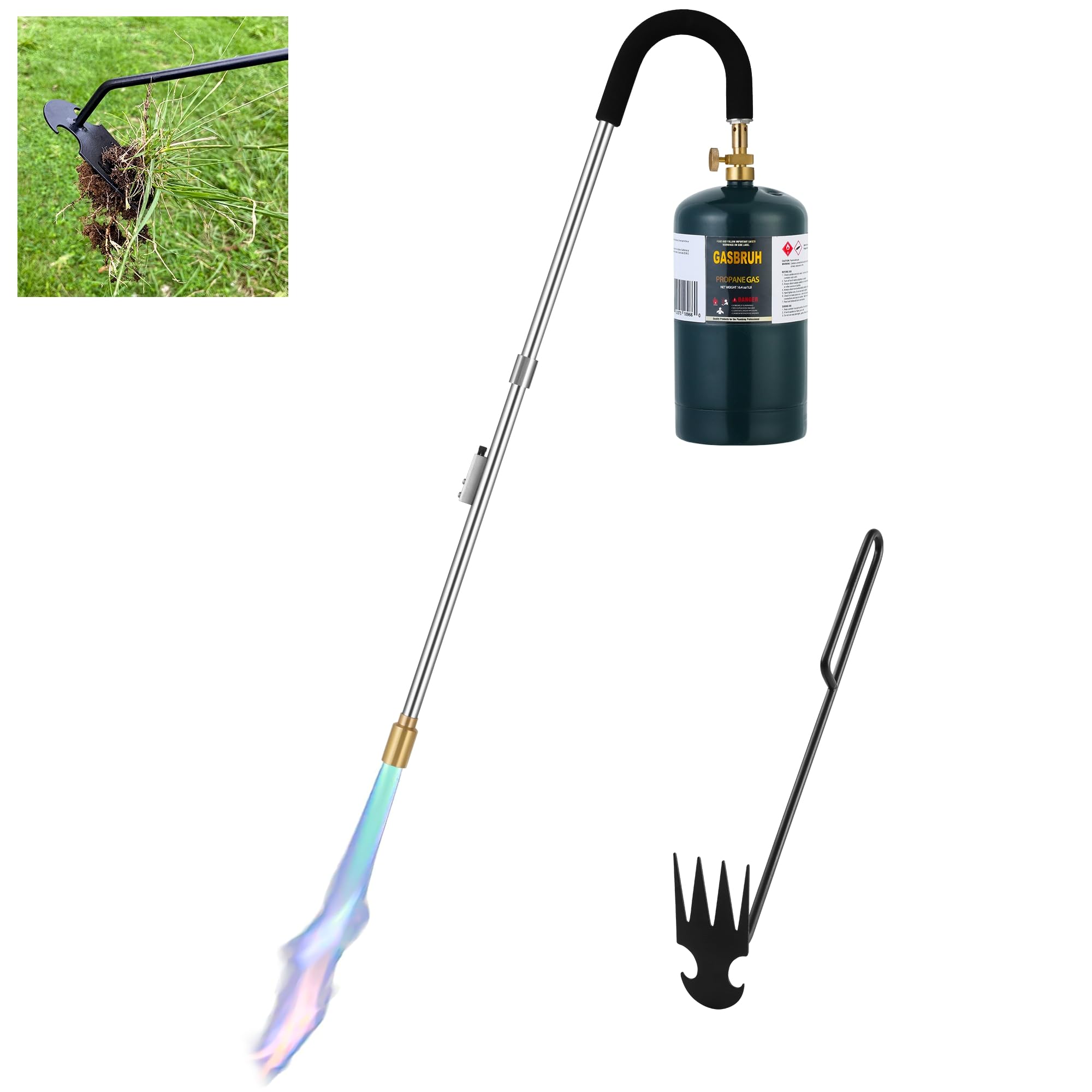 Photo 1 of Gasbruh  Torch Propane Burner,34" Long arm Weed Torch Include a Weeding Rake,Fire Starter,Charcoal Starter,Blow Torch with Flame Control and Igniter for Roof,Wood,Ice,Snow (Tank not included)