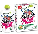 Sprout Organic SMASH, Organic Fruit Snack Pouches, Fruit and Vegetable Puree, Berry Blast, 3.2 Ounce, 4 Count