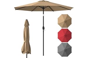 Ordfingo 9 FT Outdoor Patio Umbrella, Parasol de Patio, Patio Table Umbrella Deck Umbrella, UV Protection, with Tilt Button a