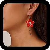 Xduargs Crystal Flower Hoop Earrings Acrylic Flower Drop Earrings Crystal Floral Dangle Hoop Earring Romantic Floral Statement Earring Jewelry for Women(Pink)