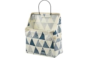 FANTASYON BTQ Wall Hanging Storage Bag, Waterproof Over The Door Closet Organizer Hanging Pocket Linen Cotton Organizer Box Containers for Bedroom, Bathroom (Blue Triangle)