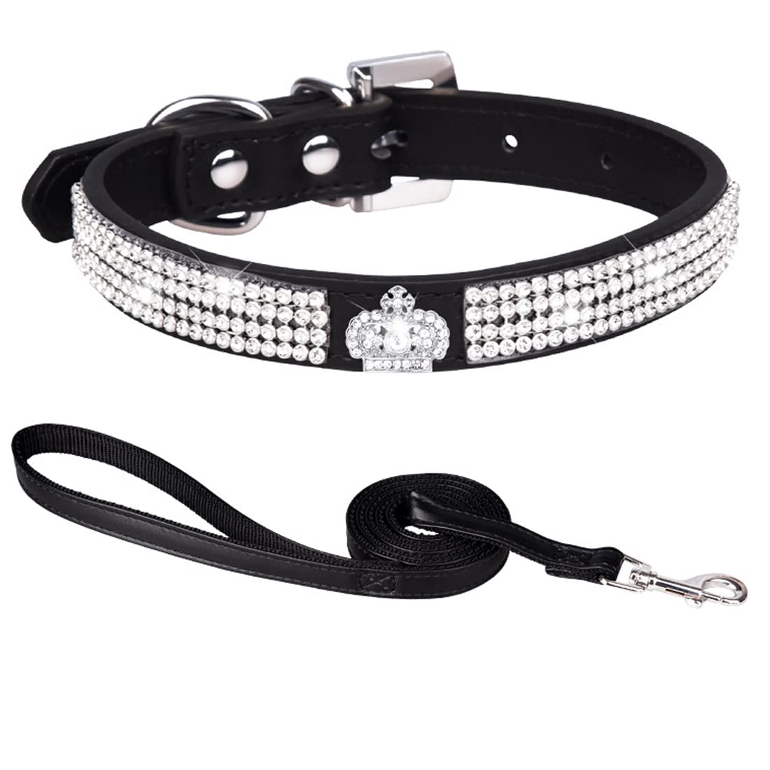 HALFSUMO Leather Dog Collar for Rhinestone Dog Collar and Lead Set Suitable for Large, Medium and Small Dogs