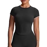 Aoxjox Women's Short Sleeve T-Shirts GEO Baby Tee Workout Gym Yoga Crop Top