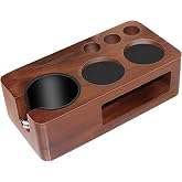 Espresso Tamping Station,Multifunctional Tamping Station,Non-slip Tamper Station,Espresso Station fit for storage 51-58mm Tamper Distributor Portafilter,Walnut Tamper Holder,Coffee Portafilter Holder
