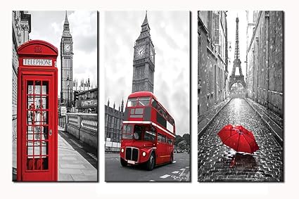 Black And White City Landscape Wall Art Paris Big Ben Eiffel