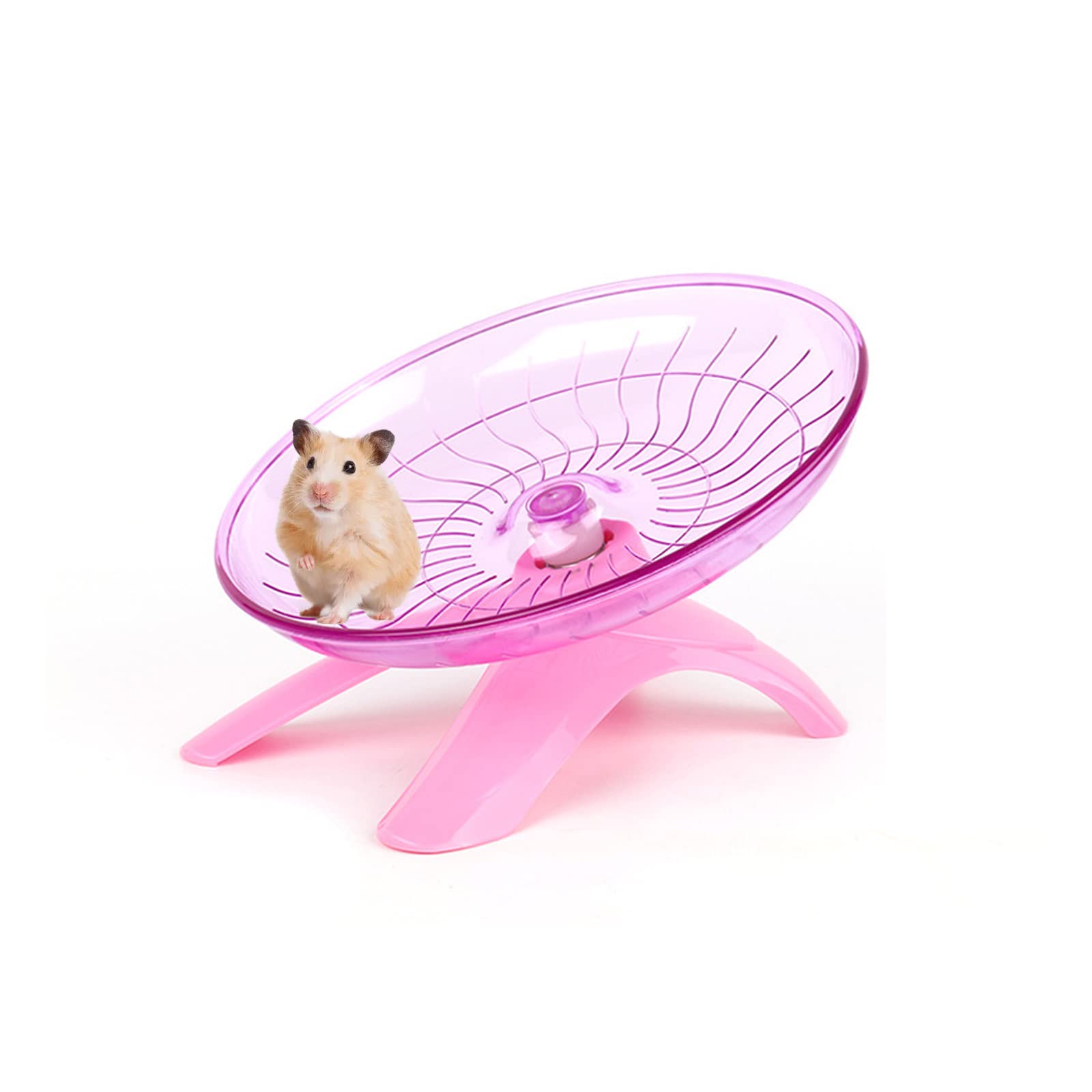 Silent Hamster Wheel 7 Inch Exercise Wheel for Syrian Hamsters Hamster Flying Saucer Quiet Spinner Running Wheel for Gerbil Chinchilla Guinea Pig Mice Hedgehog Small Animals (Pink)