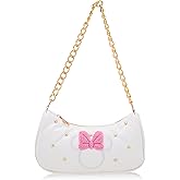 Disney Minnie Mouse Hobo Bag for Women & Girls | White Quilted Handbag with Gold Studs & Chain Strap | PU Leather Shoulder Bag, Fashion Tote, Everyday Purse