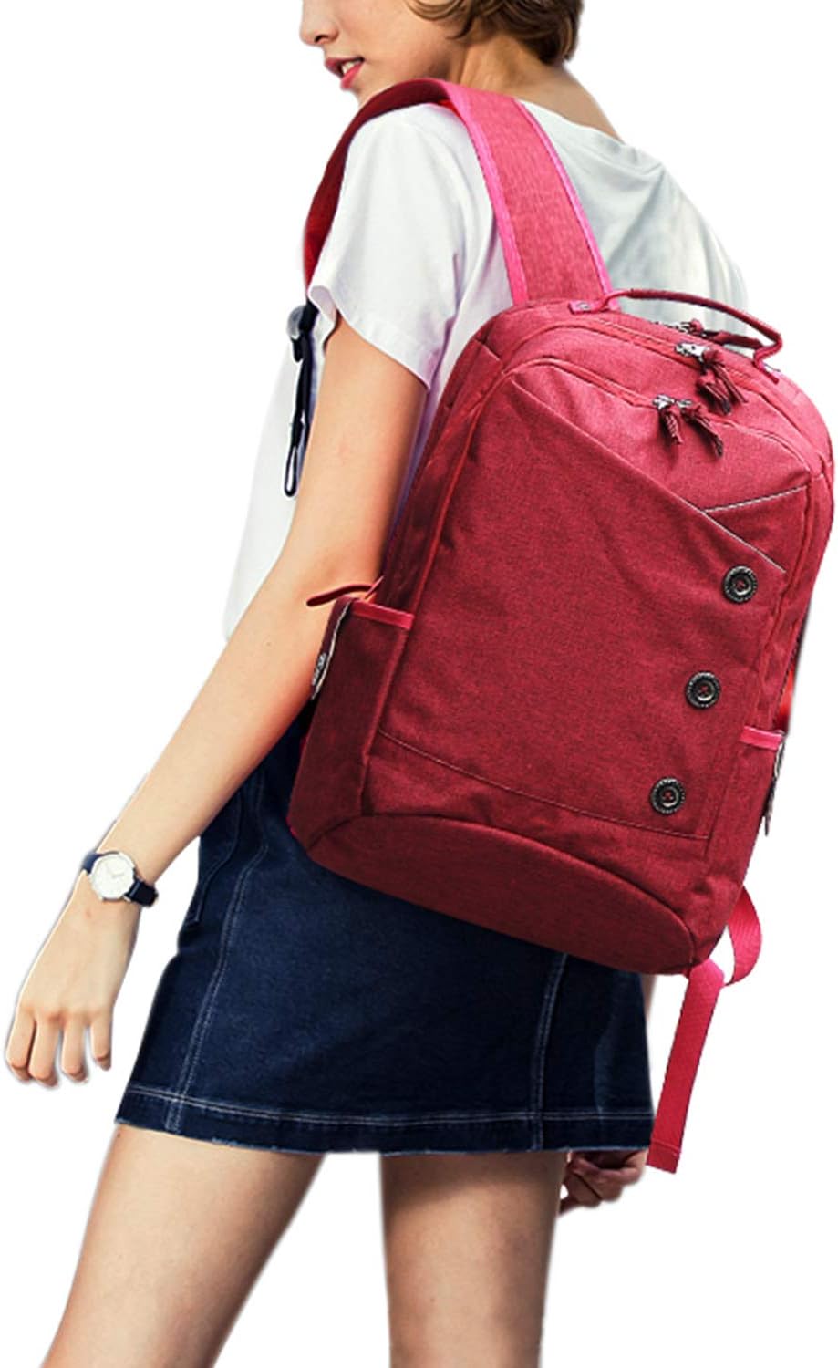 KINGSLONG 15.6 Inch Laptop Backpack For Women, College Student Computer Bag Daypack Backpacks School Bag,Waterproof Casual Commute Bag For Travel Work,Red