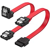 CableCreation SATA III Cable,8-Inch/0.6FT SATA III 6.0Gbps 7pin Data Cable | Female to Downward Right Angle + Straight Female Data Cable with Locking Latch, Support for 2.5'' SSD,3.5''HDD Drive, Red