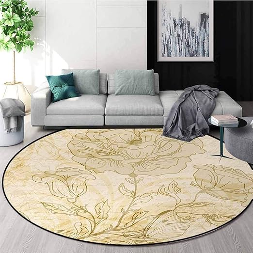 Alfombra redonda pequeña de color beige de la marca DESPKON-Home, de