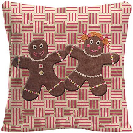 LDJ Cotton Linen Sofa Chair Seat Square Throw Pillow Case Decorative Cushion Cover Pillowcase Design With Gingerbread Cookies Couple Custom Pillow Cover Print One Sides Sized 20x20 Inches