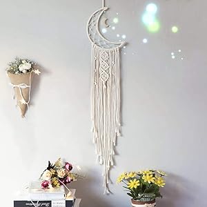 Clife Handmade Moon Design Woven Cotton Dream Catchers Cotton Tassels, Boho Macrame Wall Hanging Home Decoration Ornament Craft Gift for Apartment Bedroom Living Room(silver moon)