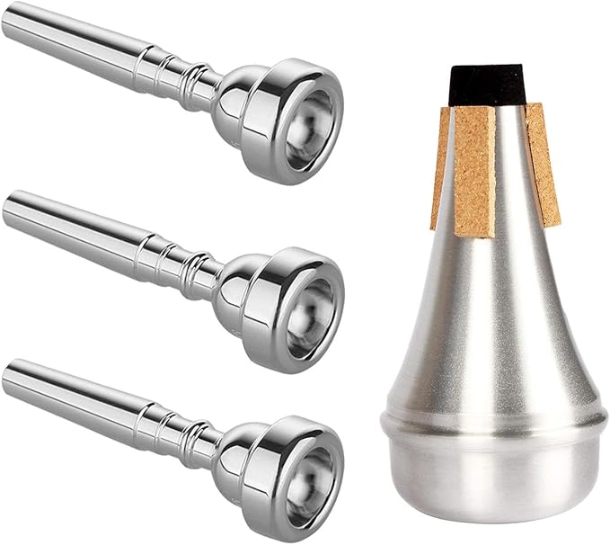 3 Pack Trumpet Mouthpiece (3C 5C 7C) with Lightweight Aluminum Practice Trumpet Mute