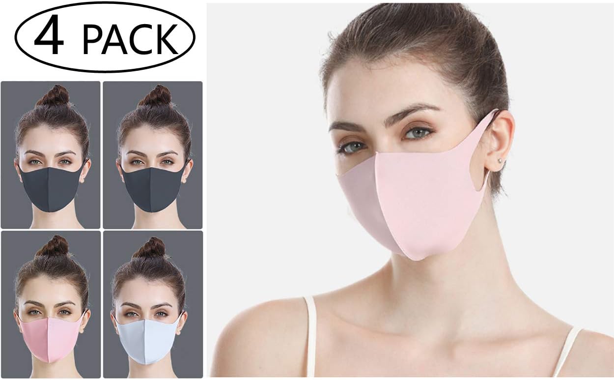 Mouth Mask UPF 50+UV ProtectiveCool Ice Silk Fabric Breathable Lightweight Washable for Women Girls Outdoor Activities (4PCS)