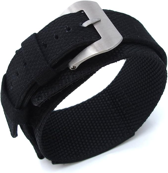 Miltat Double Couche en Nylon 24 mm Noir Fermeture Velcro Bracelet de Montre pour PANERAI