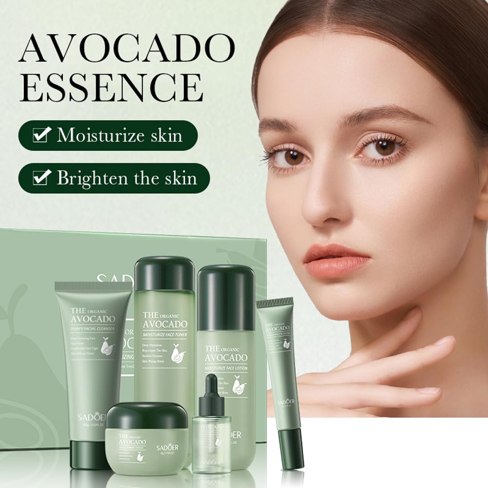 Avocado Skincare Sets, 6pcs Skin Care Gift Set with Lip Balm, Toner, Lotion, Face Serum, Eye Cream For Hydrating Skin, Anti-Aging Skin For Women Teen Girls (Extra Large, 6, Count)