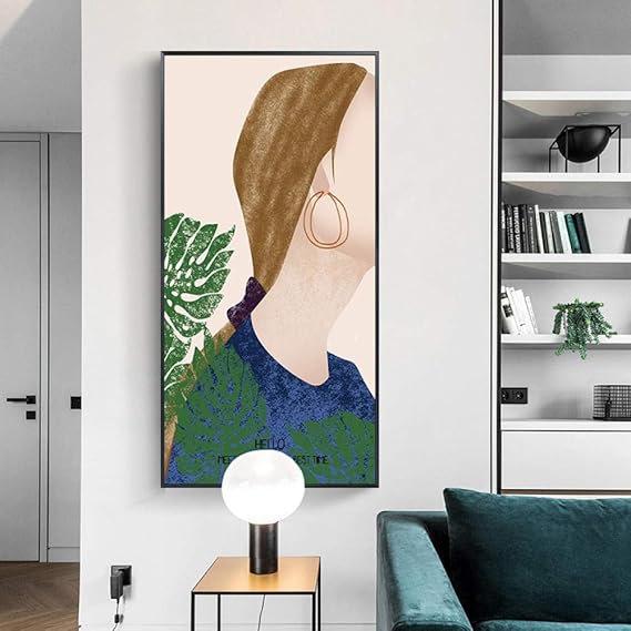 JEfunv Moderne nordische Art abstrakte Mode Mädchen Pflanze Porträt