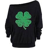 Roshop Sweatshirt Women's Loose Baggy Off Shoulder Heart Long Sleeve Sweatshirts G3 XL