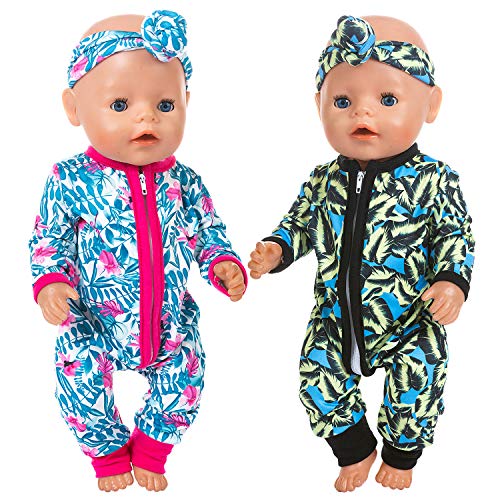 ZITA ELEMENT 2 Sets Baby Doll Clothes Outfits Jumpsuits with 2 Headbands for 14-16 Inch Baby Doll, 43cm New Born Baby Doll, 15 Inch Bitty Baby Doll and American 18 Inch Girl Dolls Clothes and Accessor