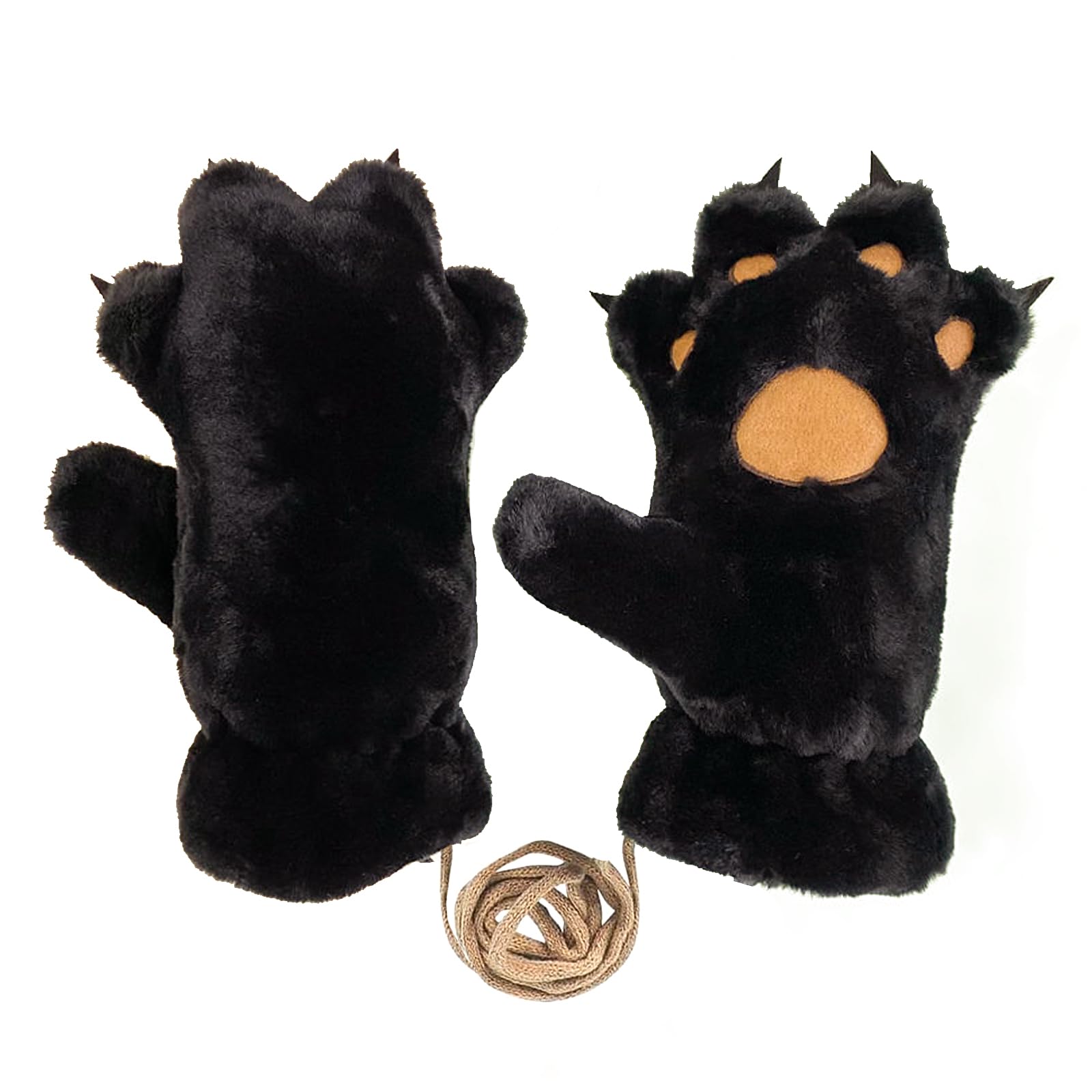 AffeGifts Cat Paw Gloves, Warm Plush Bear Paws Mittens Fluffy Therian Paws Gloves Cat Cosplay Mittens for Women Teenage Girls (Black, One Size)