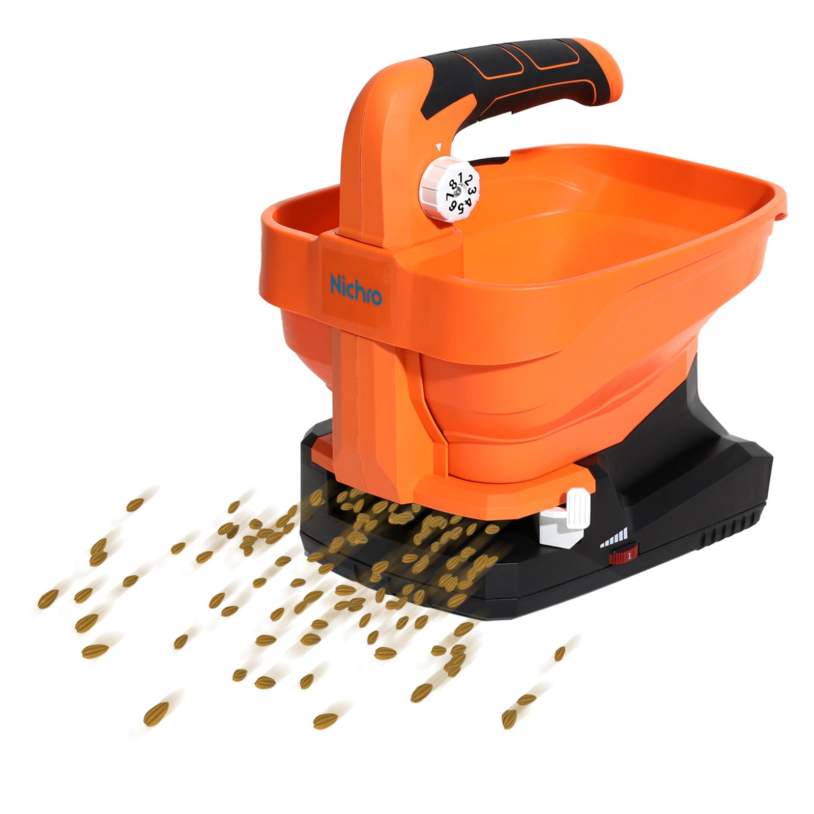 Photo 1 of **UNTESTED**
nichro Seed Spreader, USB Rechargeable Handheld Grass Seed Spreader, Fertilizer Spreader with 8 Seed Settings & 6 Speed Levels, Lawn Spreader for Seed, Feed, Weed, and Salt (Battery Included)