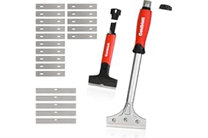 Goldblatt 2 Pieces Glass Scraper Set ​with 20-piece Blades - 4 Inch Industrial Floor Scraper Tool with Long-Handle, Heavy Duty Razor Holder for Cleaning Caulk, Paint, Glue on Glass, Tiles, Walls
