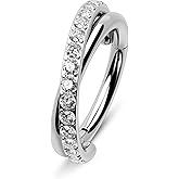 Melighting G23 Titanium Nose Rings Hoop 16G Conch Piercing Jewelry Clear CZ Double Titanium Helix Earrings Septum Rings Tragus Daith Piercing Jewelry for Women