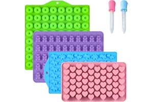 CAKETIME Gummy Mold, Candy Bear Dinosaur Heart Mini Donut Silicone Molds with 2 Droppers, Pack of 4 Silicone Candy Mold