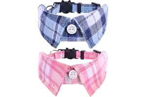 LAMPHYFACE 2 Pack/Set Cat Collar Breakaway with Cute Bow Tie and Bell Plaid for Kitty Adjustable Safety