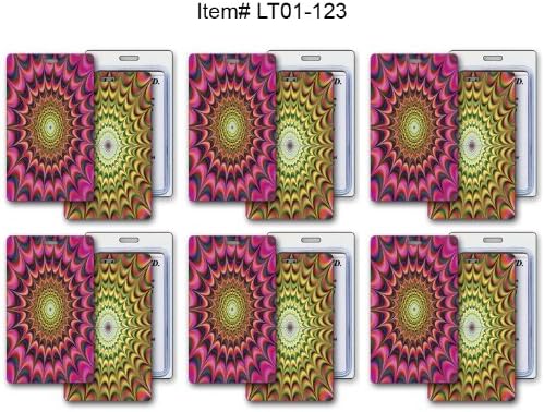 LT01-123 - SET OF 6 - Lenticular Standard Luggage Tag with Clear Plastic Loop, Psychedelic Starburst