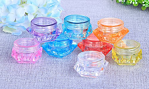 TOPWEL 3 Gram Refillable Square Drill Plastic Bottle Screw Cap Lid with Clear Base Empty Plastic Container Jars for Nail Powder Bottles Eye Shadow Container Lot Powder Container (10pcs, Orange)