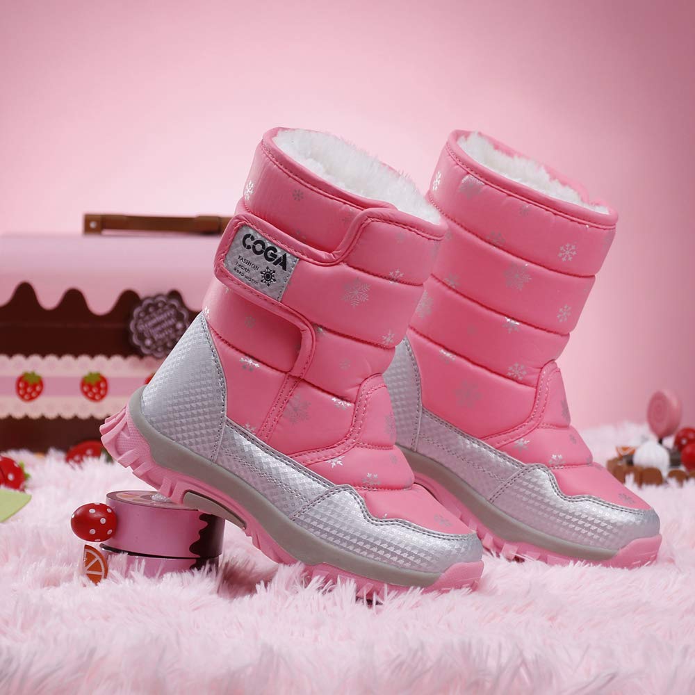 GRN Girls Boys Snow Boots Kids Winter Warm Waterproof Outdoor Slip Resistant Cold Weather Fur Lined Shoes (Toddler/Little Kid/Big Kid) Pink