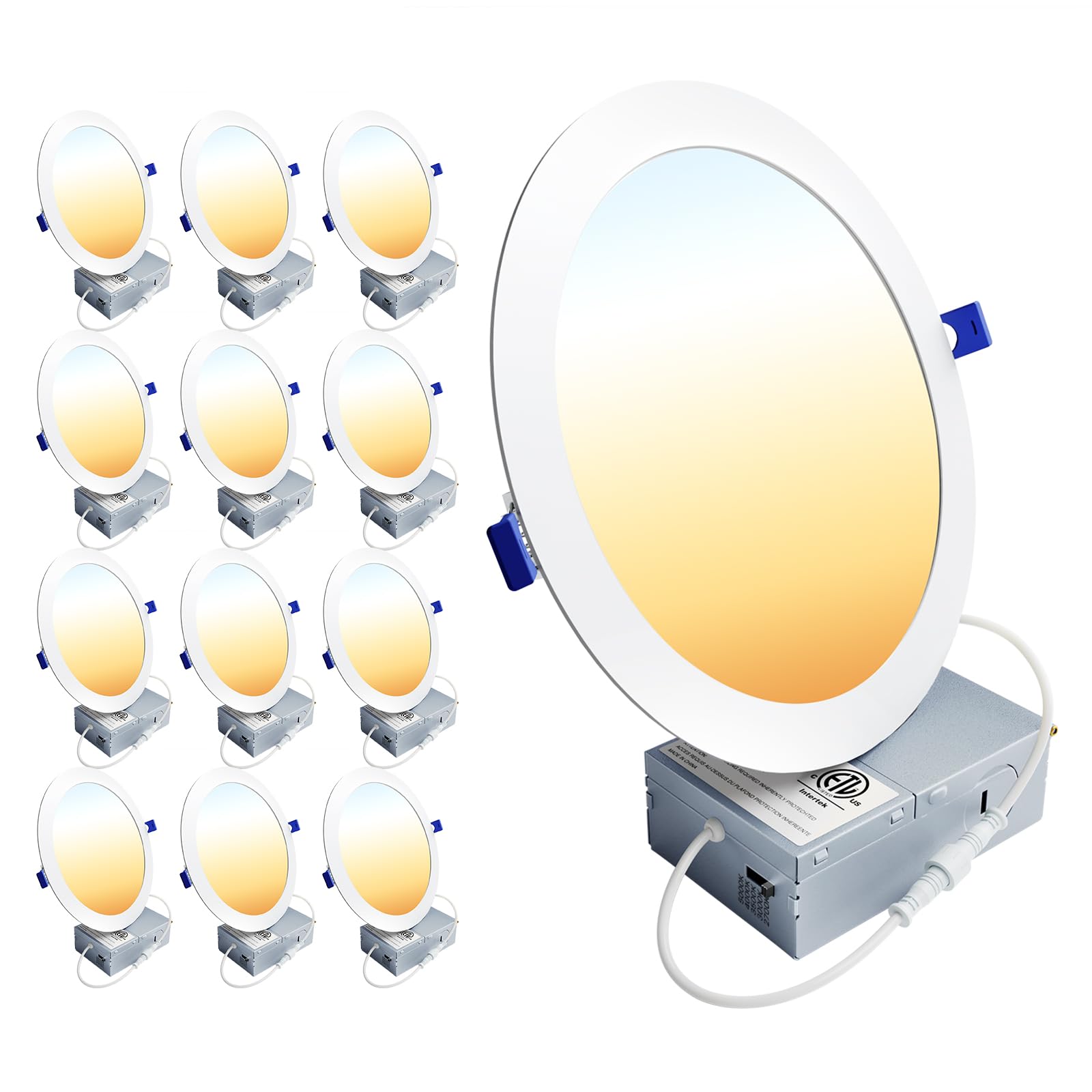 Ensenior 12 Pack 7 Inch LED Recessed Ceiling Light, Dimmable, 2700K-5000K 5CCT, 1300LM 15W 120V, High Brightness Canless Wafer Downligh Image