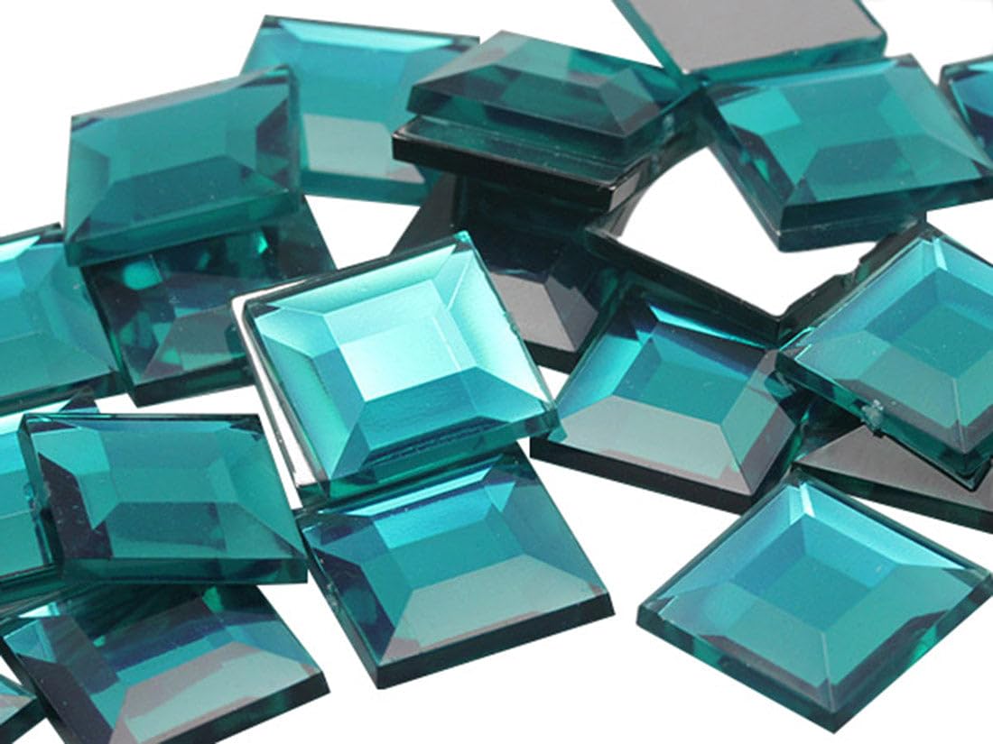 8mm Flat Back Square Acrylic Rhinestones Small Face Gems Body Jewels Card Making Embelishments - 75 Pieces (Blue Aqua .QR)