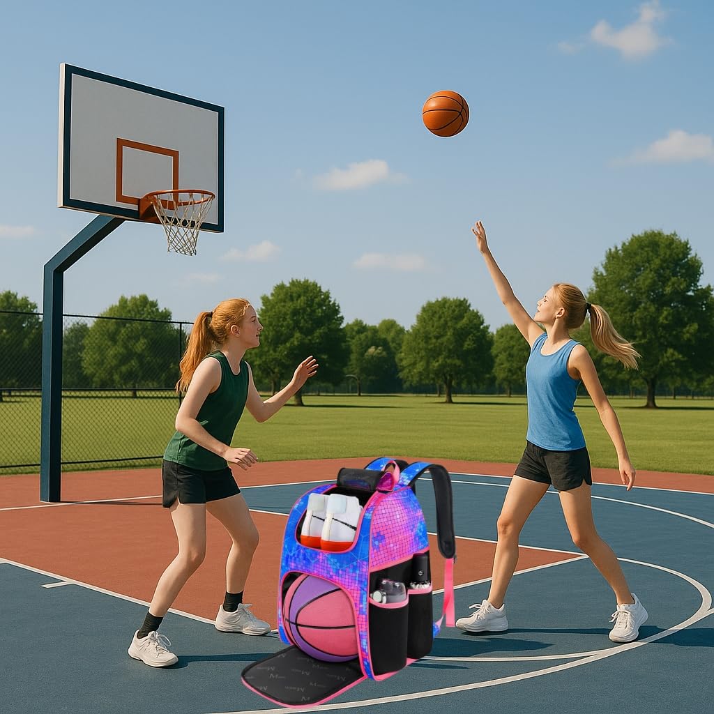 MATEIN Basketball Bag, Sturdy Soccer Bag with Ball Holder & Shoe Compartment, Large Basketball Backpack for Training Equipment, Water Resistant Sports Ball Backpack Fits Volleyball Football, Colorful