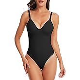 Ecogoose Bodysuits for Women, Tummy Control Full Body Shapewear, Seamless Deep V Neck Thong Body Suit